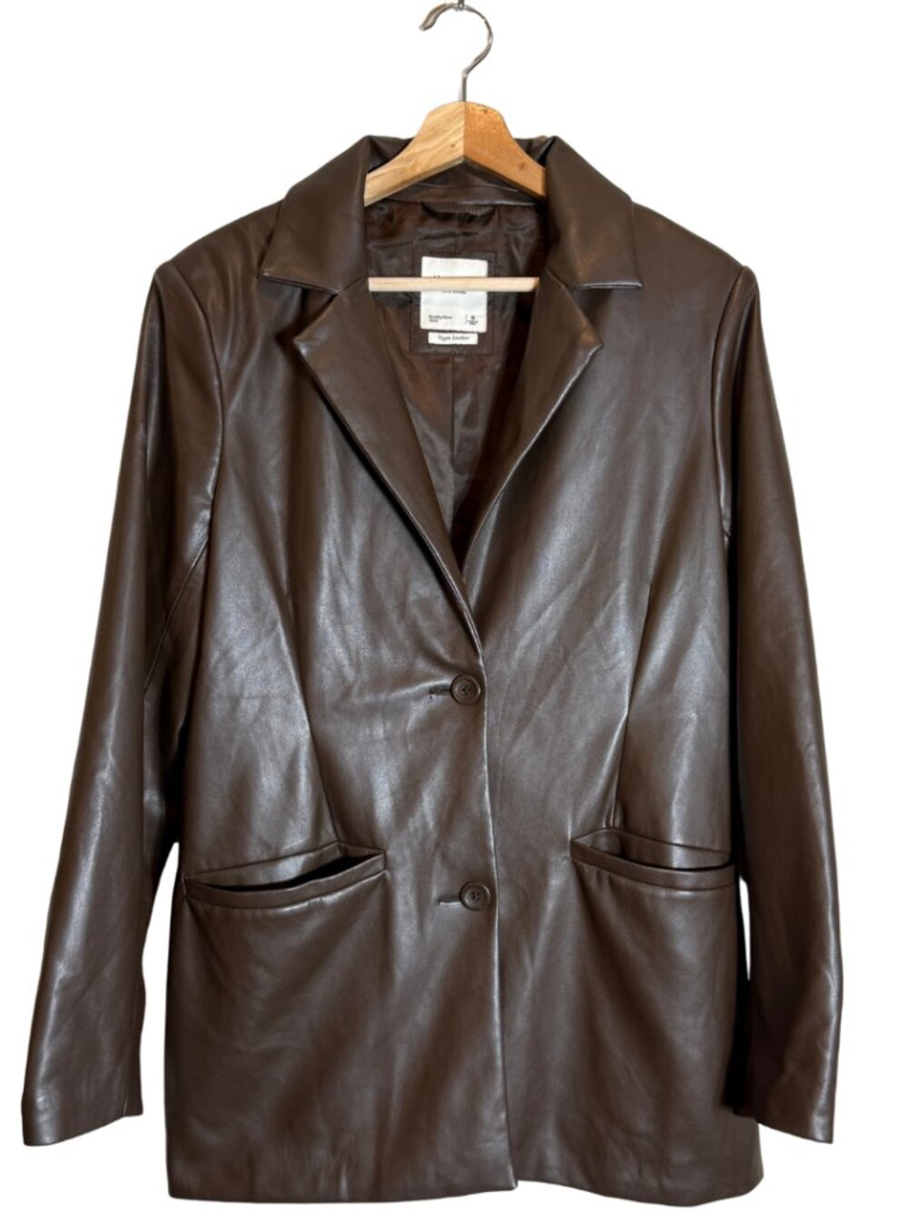 Abercrombie & Fitch Vegan Leather Blazer Suit Jacket Women's Medium Brown Preppy